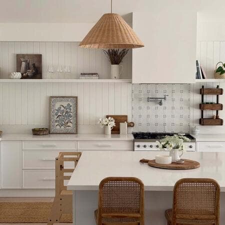 image by hatchingourhome containing kitchen, white, kitchen island, chair, exhaust hood